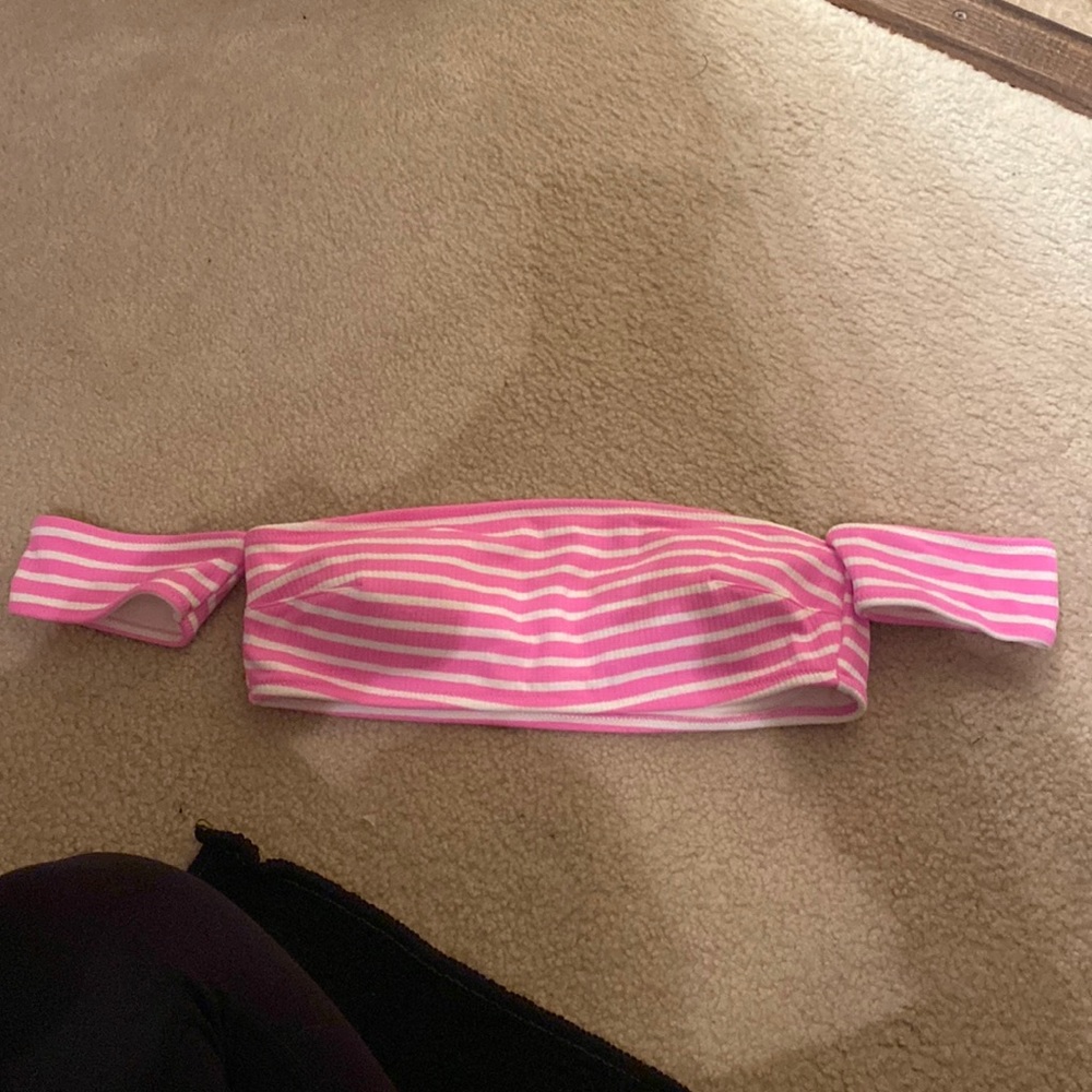 Pink and white strip bikini top